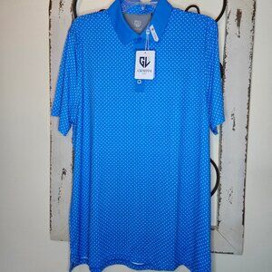 NWT Graham Luxe Polo Shirt Mens Blue White Lennox Golf Performance Stretch L